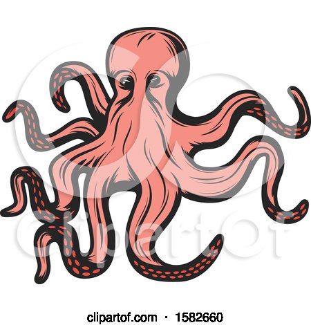 Clipart of a Retro Pink Octopus - Royalty Free Vector Illustration by Vector Tradition SM