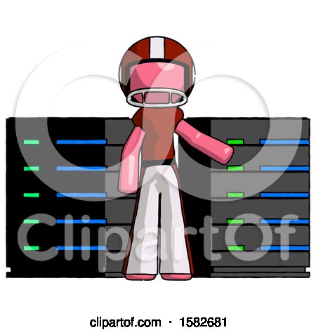 Pink Football Player Man with Server Racks, in Front of Two Networked Systems by Leo Blanchette