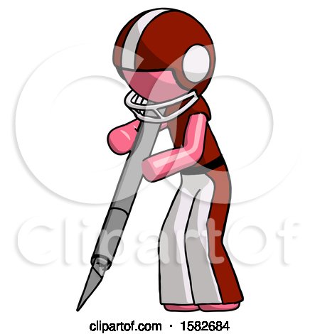 Pink Football Player Man Cutting with Large Scalpel by Leo Blanchette