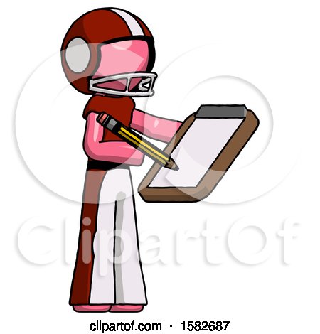 Pink Football Player Man Using Clipboard and Pencil by Leo Blanchette