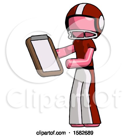 Pink Football Player Man Reviewing Stuff on Clipboard by Leo Blanchette