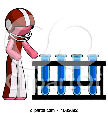 Pink Football Player Man Using Test Tubes or Vials on Rack by Leo Blanchette