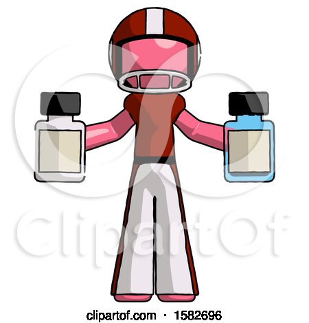 Pink Football Player Man Holding Two Medicine Bottles by Leo Blanchette