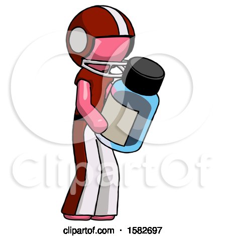 Pink Football Player Man Holding Glass Medicine Bottle by Leo Blanchette