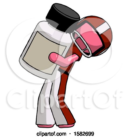 Pink Football Player Man Holding Large White Medicine Bottle by Leo Blanchette