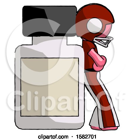 Pink Football Player Man Leaning Against Large Medicine Bottle by Leo Blanchette