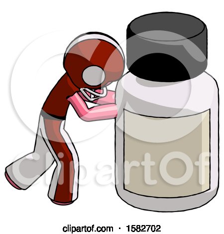 Pink Football Player Man Pushing Large Medicine Bottle by Leo Blanchette