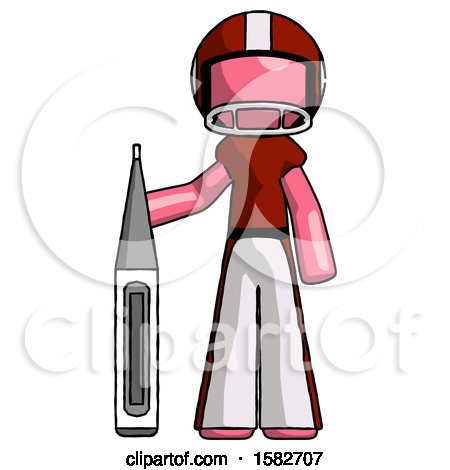 Pink Football Player Man Standing with Large Thermometer by Leo Blanchette