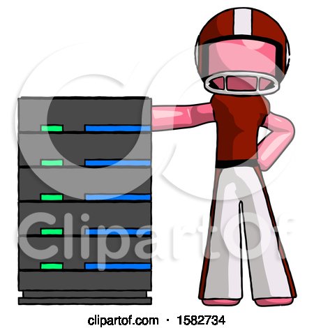 Pink Football Player Man with Server Rack Leaning Confidently Against It by Leo Blanchette