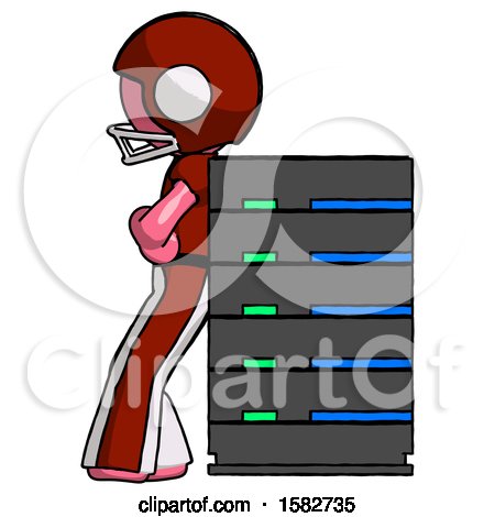 Pink Football Player Man Resting Against Server Rack by Leo Blanchette