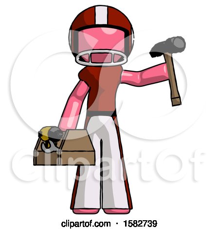 Pink Football Player Man Holding Tools and Toolchest Ready to Work by Leo Blanchette