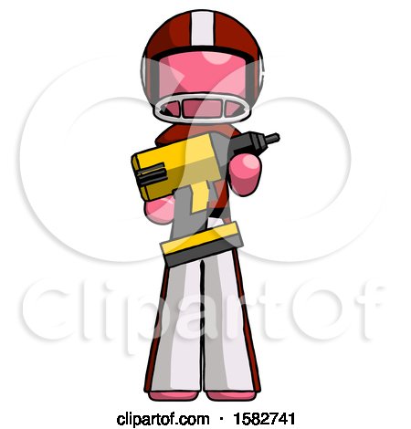 Pink Football Player Man Holding Large Drill by Leo Blanchette