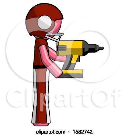 Pink Football Player Man Using Drill Drilling Something on Right Side by Leo Blanchette
