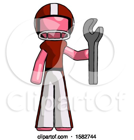 Pink Football Player Man Holding Wrench Ready to Repair or Work by Leo Blanchette