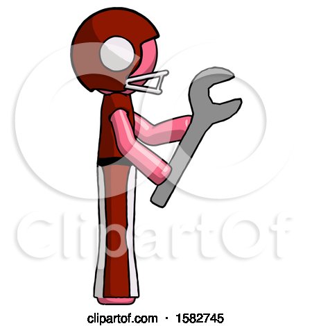 Pink Football Player Man Using Wrench Adjusting Something to Right by Leo Blanchette