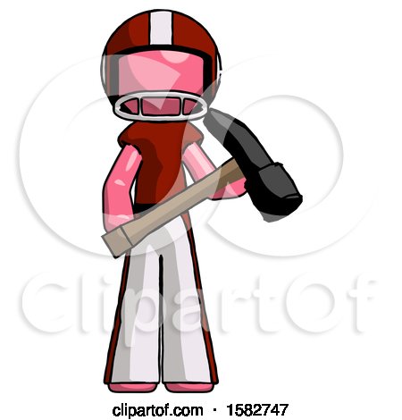 Pink Football Player Man Holding Hammer Ready to Work by Leo Blanchette