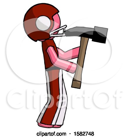 Pink Football Player Man Hammering Something on the Right by Leo Blanchette