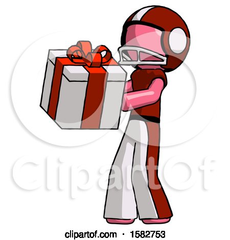 Pink Football Player Man Presenting a Present with Large Red Bow on It by Leo Blanchette