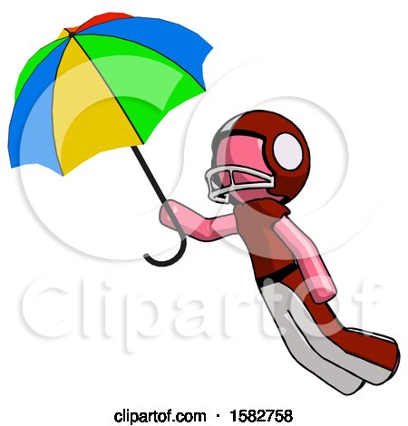 Pink Football Player Man Flying with Rainbow Colored Umbrella by Leo Blanchette