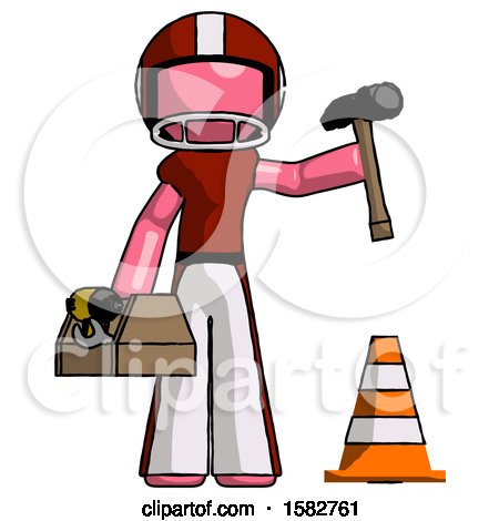 Pink Football Player Man Under Construction Concept, Traffic Cone and Tools by Leo Blanchette