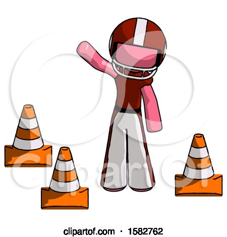 Pink Football Player Man Standing by Traffic Cones Waving by Leo Blanchette
