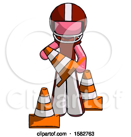 Pink Football Player Man Holding a Traffic Cone by Leo Blanchette