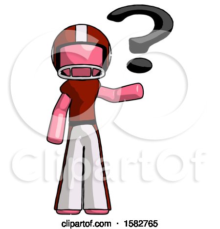 Pink Football Player Man Holding Question Mark to Right by Leo Blanchette