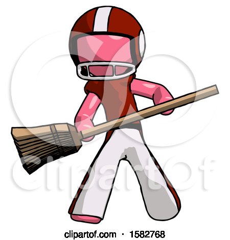 Pink Football Player Man Broom Fighter Defense Pose by Leo Blanchette