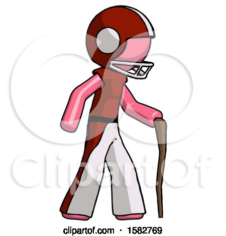 Pink Football Player Man Walking with Hiking Stick by Leo Blanchette