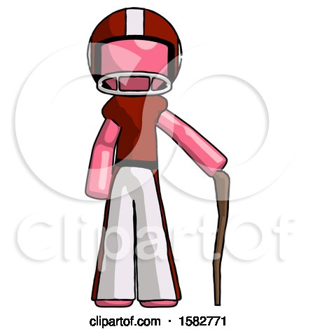 Pink Football Player Man Standing with Hiking Stick by Leo Blanchette