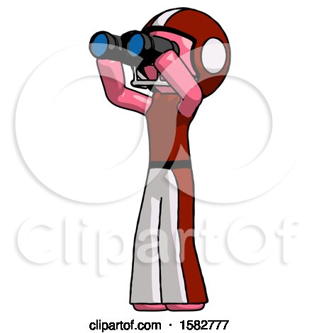 Pink Football Player Man Looking Through Binoculars to the Left by Leo Blanchette