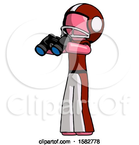 Pink Football Player Man Holding Binoculars Ready to Look Left by Leo Blanchette