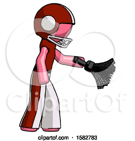 Pink Football Player Man Dusting with Feather Duster Downwards by Leo Blanchette