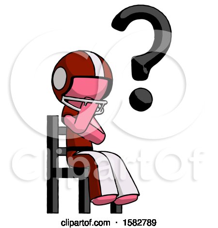 Pink Football Player Man Question Mark Concept, Sitting on Chair Thinking by Leo Blanchette