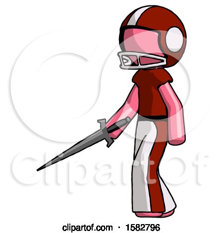 Pink Football Player Man with Sword Walking Confidently by Leo Blanchette