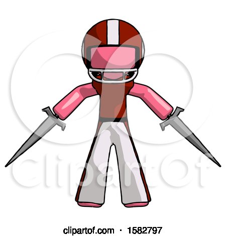 Pink Football Player Man Two Sword Defense Pose by Leo Blanchette