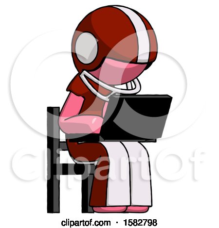 Pink Football Player Man Using Laptop Computer While Sitting in Chair Angled Right by Leo Blanchette