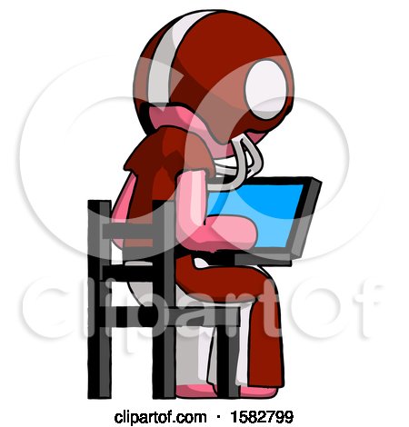 Pink Football Player Man Using Laptop Computer While Sitting in Chair View from Back by Leo Blanchette