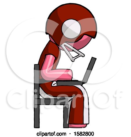 Pink Football Player Man Using Laptop Computer While Sitting in Chair View from Side by Leo Blanchette