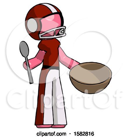 Pink Football Player Man with Empty Bowl and Spoon Ready to Make Something by Leo Blanchette
