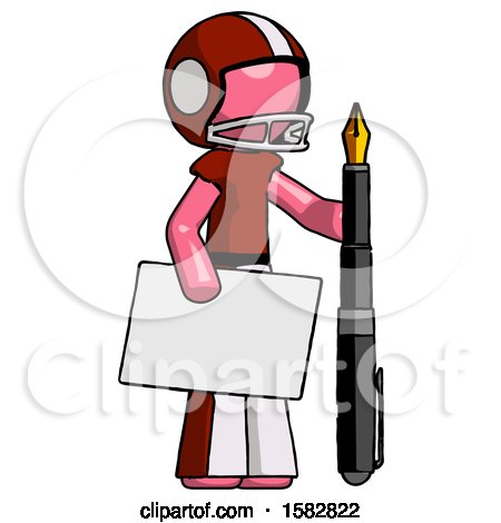 Pink Football Player Man Holding Large Envelope and Calligraphy Pen by Leo Blanchette