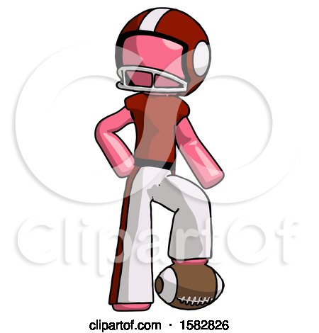Pink Football Player Man Standing with Foot on Football by Leo Blanchette