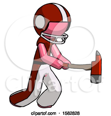 Pink Football Player Man with Ax Hitting, Striking, or Chopping by Leo Blanchette