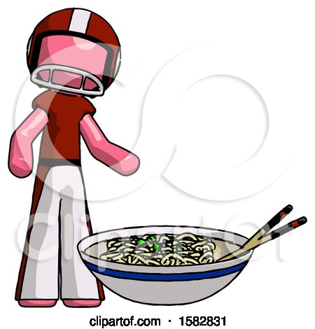 Pink Football Player Man and Noodle Bowl, Giant Soup Restaraunt Concept by Leo Blanchette