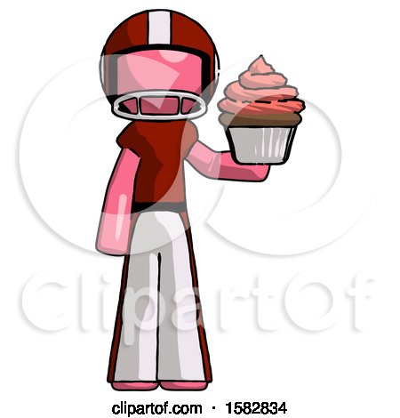 Pink Football Player Man Presenting Pink Cupcake to Viewer by Leo Blanchette