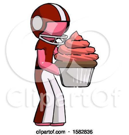 Pink Football Player Man Holding Large Cupcake Ready to Eat or Serve by Leo Blanchette