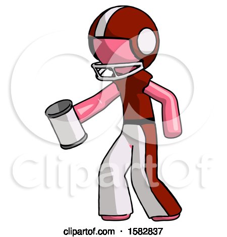 Pink Football Player Man Begger Holding Can Begging or Asking for Charity Facing Left by Leo Blanchette