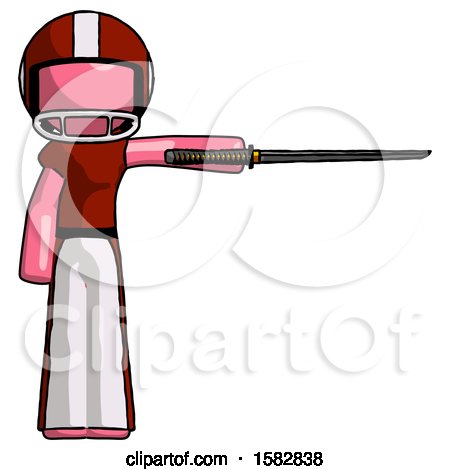Pink Football Player Man Standing with Ninja Sword Katana Pointing Right by Leo Blanchette