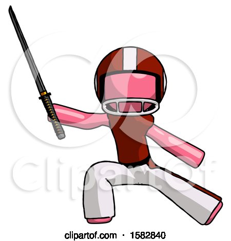 Pink Football Player Man with Ninja Sword Katana in Defense Pose by Leo Blanchette