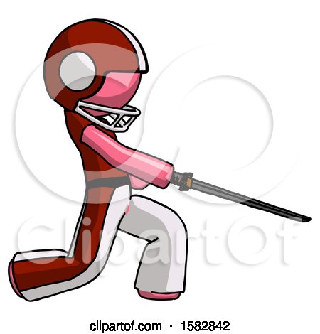 Pink Football Player Man with Ninja Sword Katana Slicing or Striking Something by Leo Blanchette